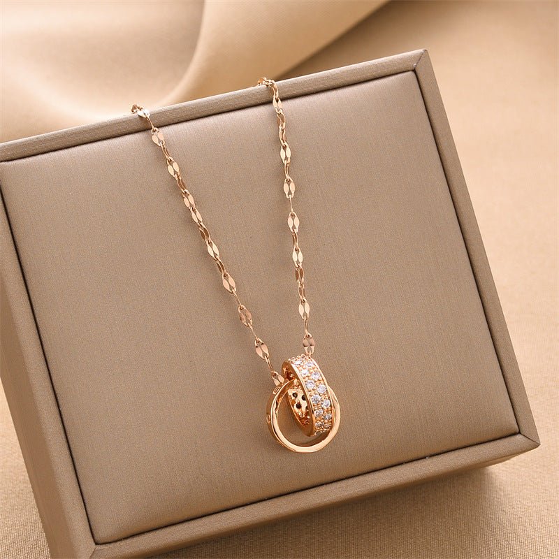 Double Ring Titanium Steel Necklace For Women - MONTIRES