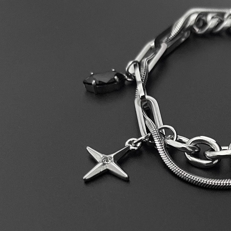 Black Agate Bracelet Men's Titanium Steel Colorfast