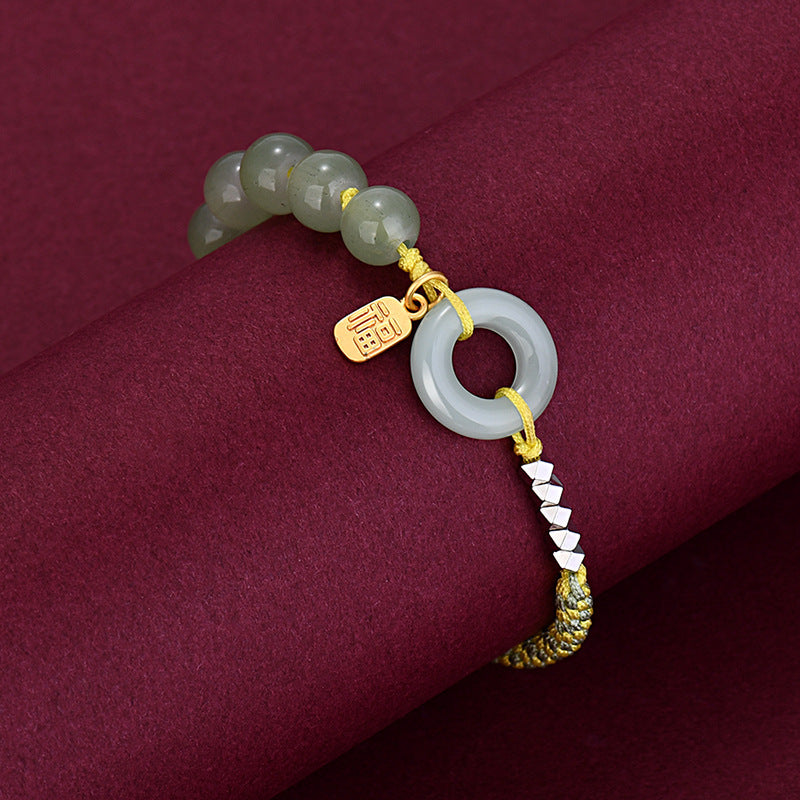 Hand-woven Hetian Jade Silver Bracelet