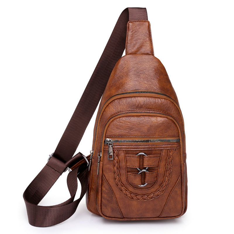 Simple Chest PU Soft Leather Textured Shoulder Bag
