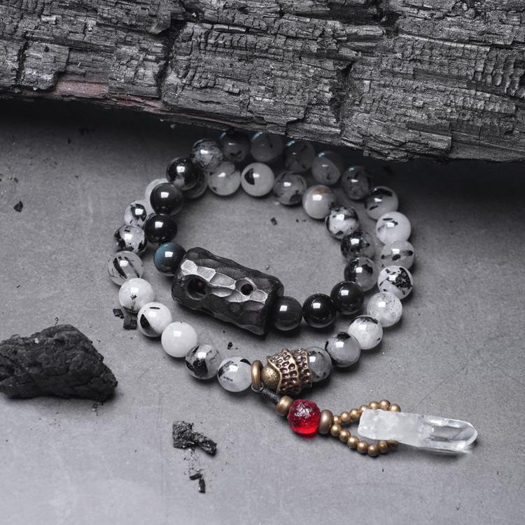 Ethnic Style Black Hair Crystal Bracelet White Crystal Tassel