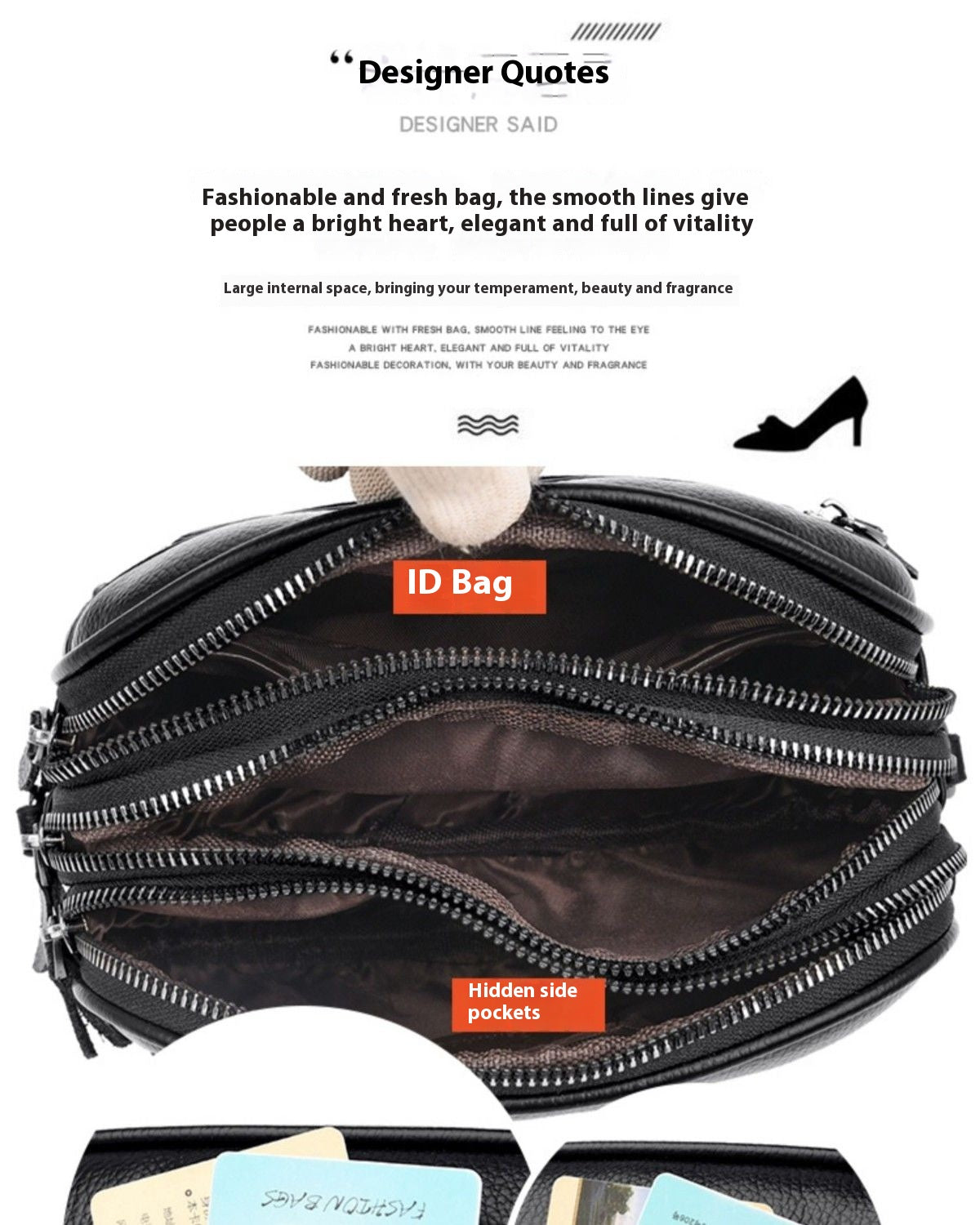 Cowhide Soft Leather Fashion All-match Shoulder Crossbody Small Round Bag