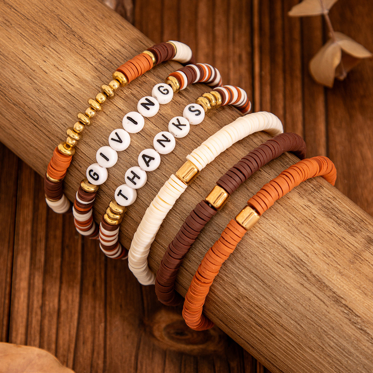 Thanksgiving Maple Leaf Acrylic  Creative Handmade Polymer Clay Beaded Bracelet Suit