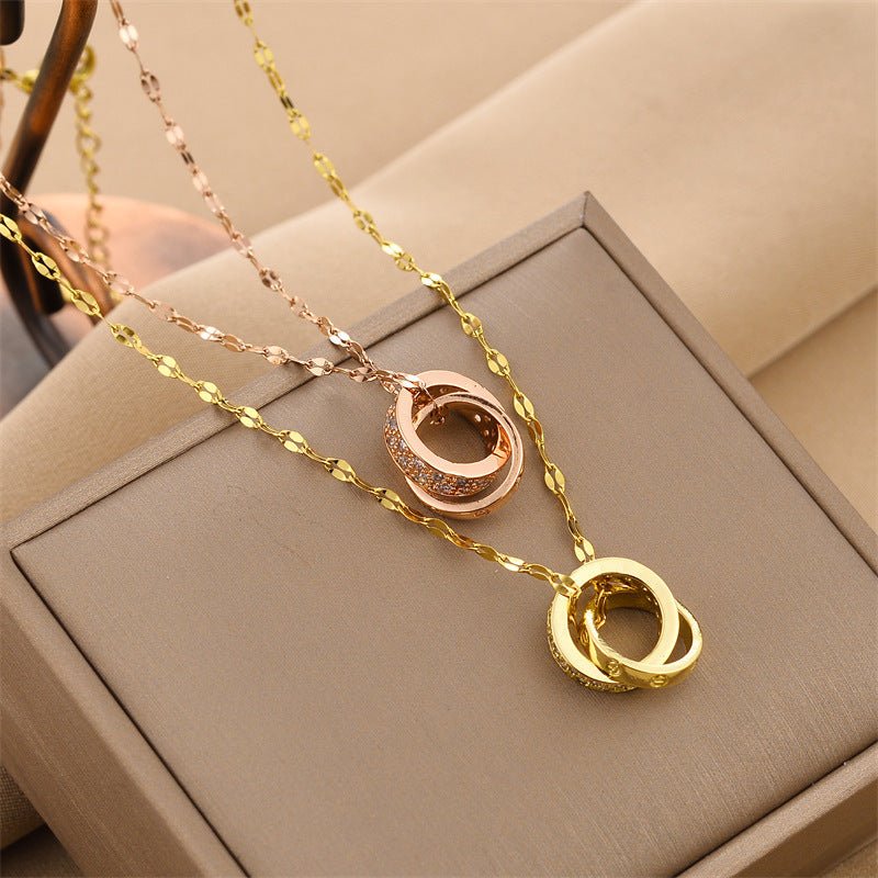 Double Ring Titanium Steel Necklace For Women - MONTIRES