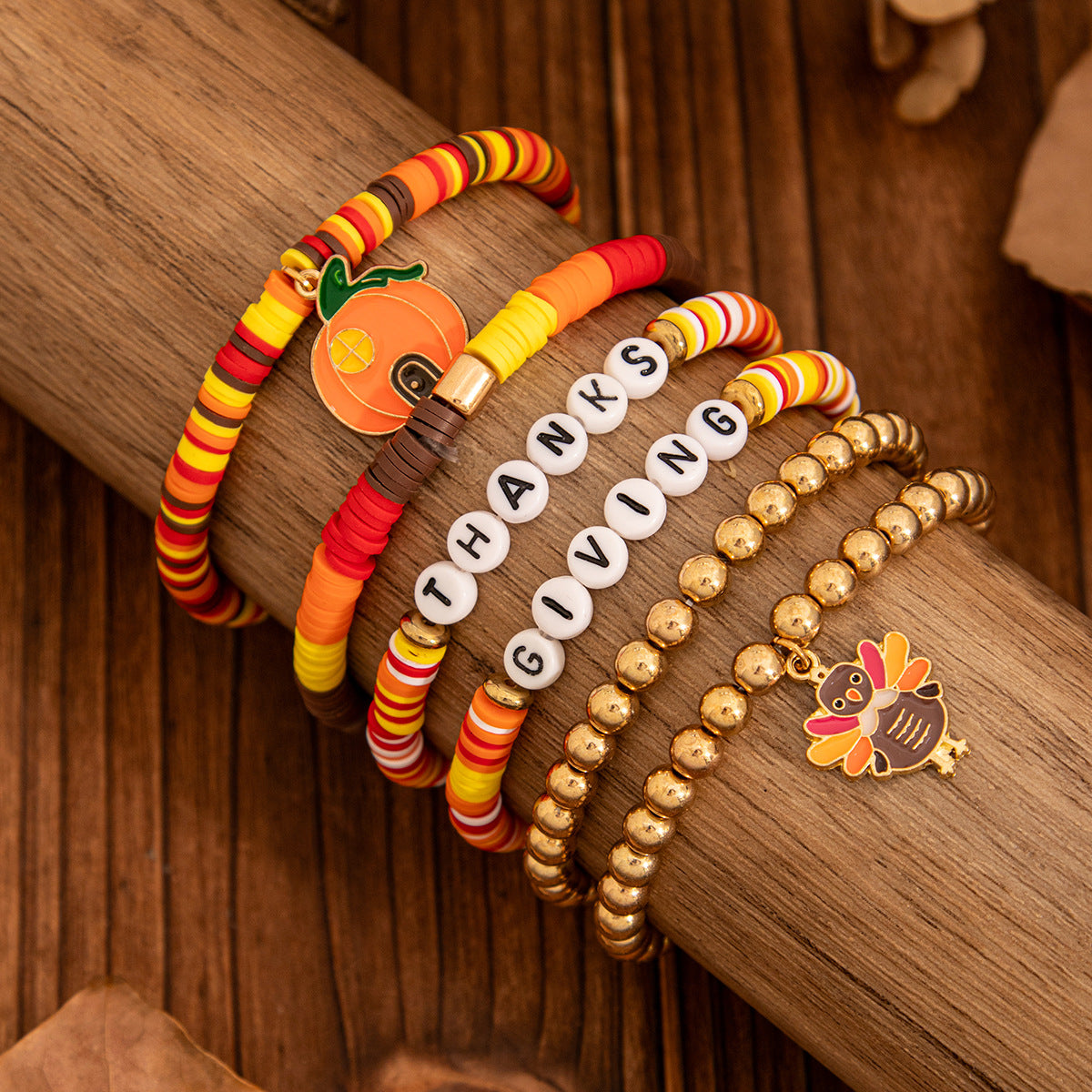 Thanksgiving Maple Leaf Acrylic  Creative Handmade Polymer Clay Beaded Bracelet Suit