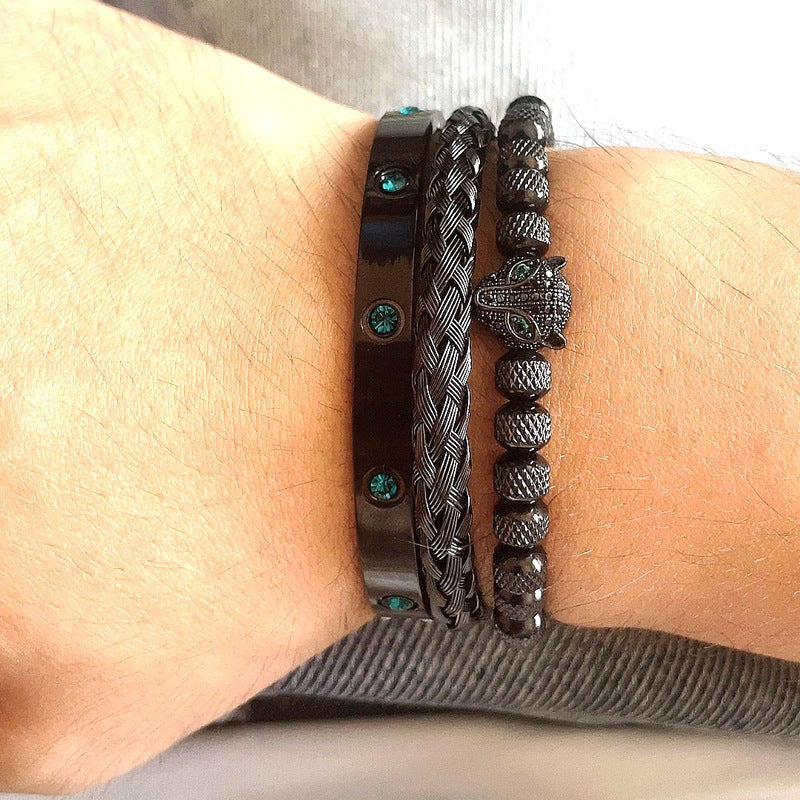 Micro-inlaid Green Eye Leopard Head Bracelet Stainless Steel Green Zircon Ten Diamond Bracelet