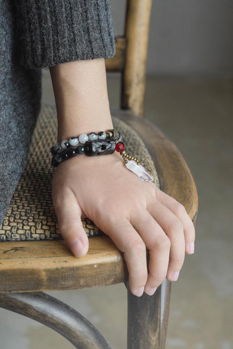 Ethnic Style Black Hair Crystal Bracelet White Crystal Tassel