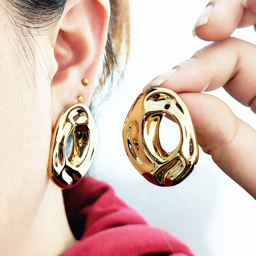 Retro Metal Irregular Ring Ear Studs