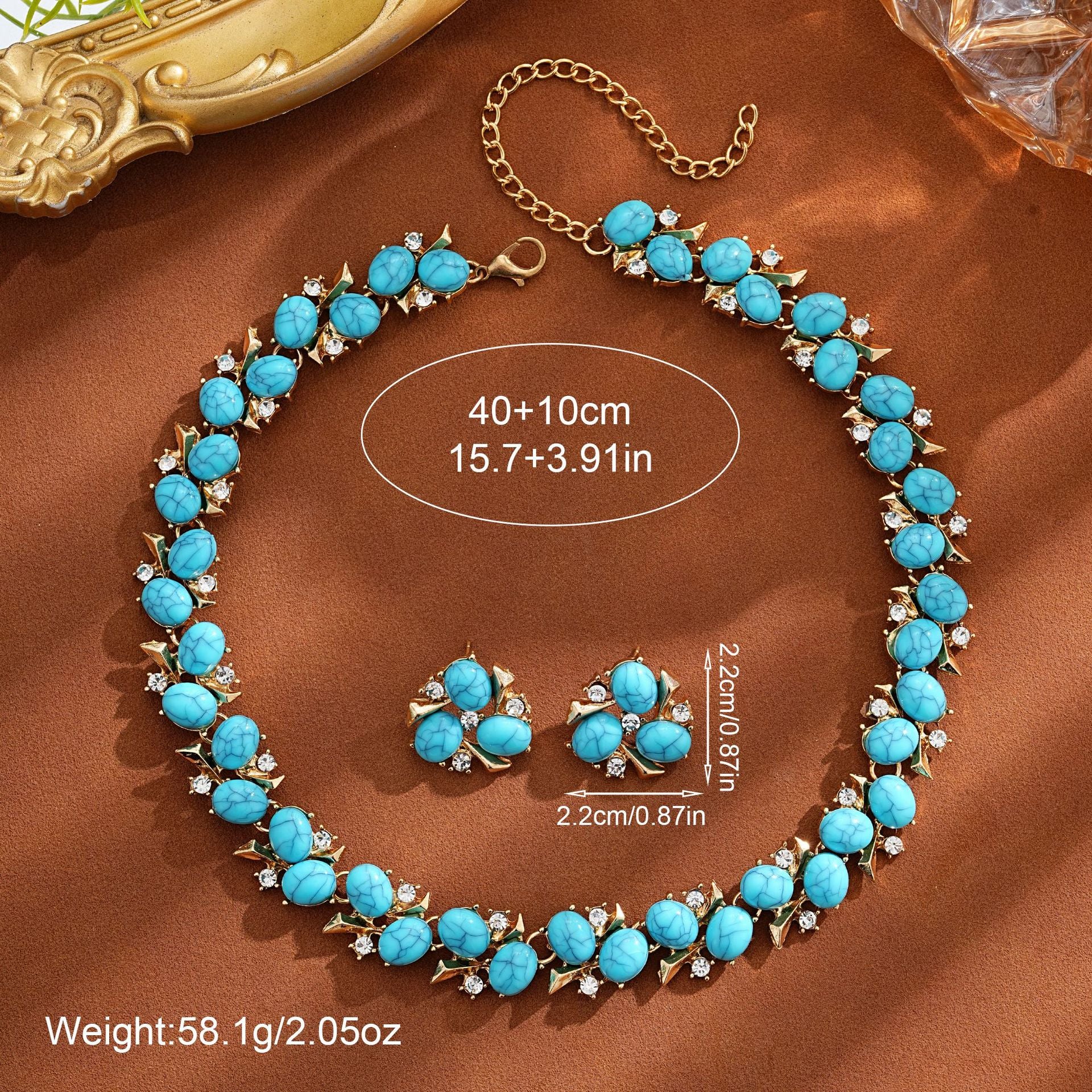 Turquoise Pearl Necklace And Earrings Suite - MONTIRES
