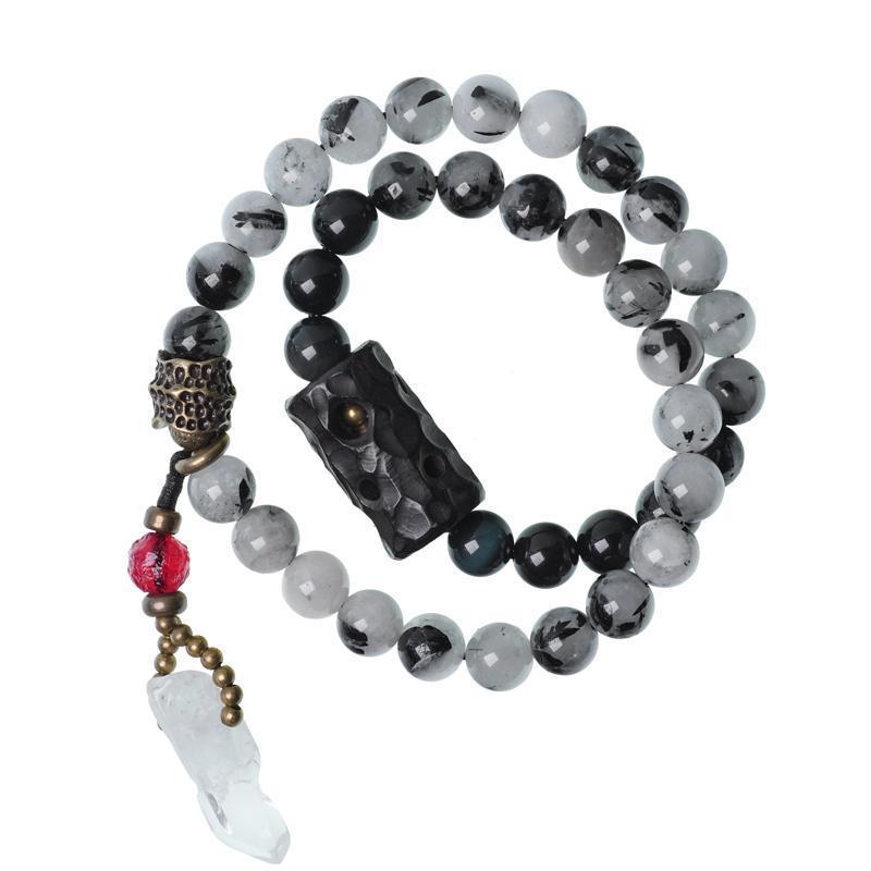 Ethnic Style Black Hair Crystal Bracelet White Crystal Tassel