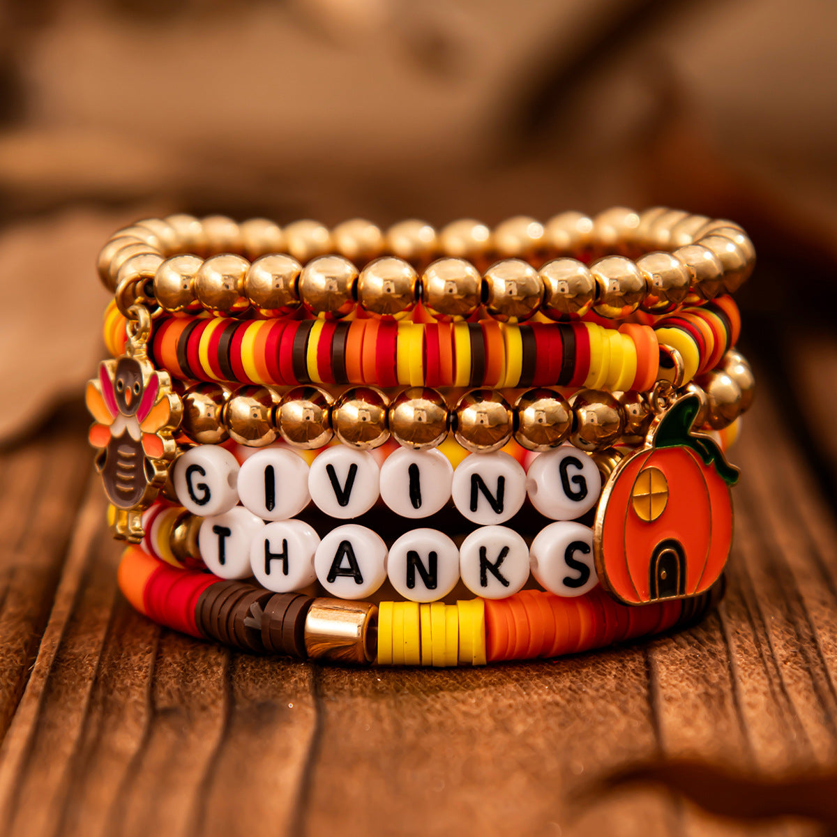 Thanksgiving Maple Leaf Acrylic  Creative Handmade Polymer Clay Beaded Bracelet Suit